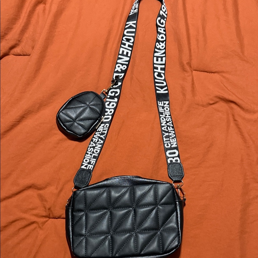 Black Quilted Crossbody Bag with Pouch